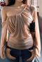 exquisite slight stretch mesh one shoulder top(size run small)_Black_Pink_Purple_Beige_Khaki