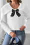 stylish slight stretch knitted bow decor big turndown collar sweater_Black_White