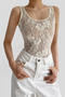 exquisite slight stretch lace crew neck sleeveless bodysuit(size run small)_Black_White