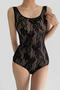 exquisite slight stretch lace crew neck sleeveless bodysuit(size run small)_Black