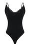 exquisite slight stretch v-neck lace trim padded bodysuit(size run small)_Black