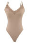 exquisite slight stretch v-neck lace trim padded bodysuit(size run small)_Black_White_Khaki 