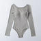 exquisite slight stretch 4 colors kink backless padded bodysuit(size run small)_Black_White_Gray