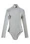 casual slight stretch high collar solid color bodysuit(size run small)_Black_White_Gray