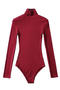 casual slight stretch high collar solid color bodysuit(size run small)_Black_White_Gray_Dark Gray_Red