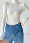 casual slight stretch high collar solid color bodysuit(size run small)_Black_White