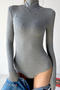 casual slight stretch high collar solid color bodysuit(size run small)_Black_White_Gray_Dark Gray