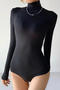 casual slight stretch high collar solid color bodysuit(size run small)_Black