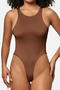 casual plus size high stretch solid color slim bodysuit_Black_White_Blue_Light Purple_Beige_Brown