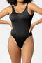 exquisite plus size slight stretch solid color backless padded bodysuit_Black