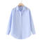 casual non-stretch solid color loose lapel button blouses_Sky Blue