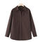 casual non-stretch solid color loose lapel button blouses_Sky Blue_Brown