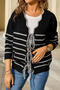 casual slight stretch stripe knitted 4 colors v-neck lace-up sweater_Black