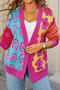 stylish slight stretch color-block knitted all-match sweater(only sweater)_Magenta