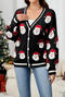 christmas stylish stretch santa claus jacquard v-neck single-breasted sweater_Black