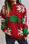 christmas slight stretch knit tree snowflake jacquard thick sweater_White_Red