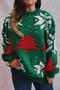 christmas slight stretch knit tree snowflake jacquard thick sweater_White_Red_Green