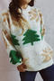 christmas slight stretch knit tree snowflake jacquard thick sweater_White