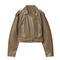 casual non-stretch pu 4 colors lapel zip-up jacket_Gray_Dark Green_Khaki _Brown
