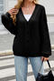 casual slight stretch twist knitted 4 colors v-neck single-breasted sweater_Black