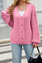 casual slight stretch twist knitted 4 colors v-neck single-breasted sweater_Black_Pink