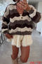 casual slight stretch multicolor wavy stripes knitted cardigan_Pink_Red_Yellow_Brown