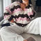 casual slight stretch multicolor wavy stripes knitted cardigan_Pink