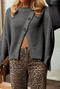 casual slight stretch solid color slit loose knitted sweater_Dark Gray