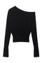 casual slight stretch one shoulder solid color ribbed knit sweaters_Black