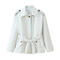 casual non-stretch solid color lapel with belt loose jacket_White