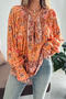 casual non-stretch flower batch printing crew neck blouses_Pink_Yellow_Orange