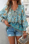 casual non-stretch flower batch printing crew neck blouses_Pink_Yellow_Orange_Sky Blue