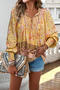 casual non-stretch flower batch printing crew neck blouses_Pink_Yellow