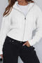 casual slight stretch ribbed knit zip-up lapel sweaters_White