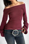 stylish slight stretch knitted 3 colors off shoulder all-match sweater_Rose Red