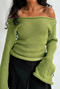 stylish slight stretch knitted 3 colors off shoulder all-match sweater_Rose Red_Light Green