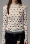 stylish slight stretch mesh polka dot printing long sleeve all-match top_Black_White