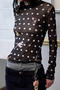 stylish slight stretch mesh polka dot printing long sleeve all-match top_Black