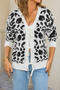 casual slight stretch leopard knitted v-neck lace-up all-match sweater_Black_White