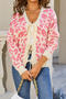 casual slight stretch leopard knitted v-neck lace-up all-match sweater_Black_White_Pink