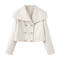 casual non-stretch solid color lapel double-breasted jacket_Black_White