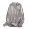 casual non-stretch 3 colors v-neck solid color blouses_White_Gray