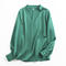 casual non-stretch 3 colors v-neck solid color blouses_White_Gray_Green