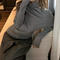 casual slight stretch solid color ribbed knit two-piece set sweaters_Dark Gray