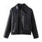 stylish slight stretch pu leather zip-up turndown collar all-match jacket_Black