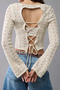 stylish stretch cut out knitted backless lace-up crop sweater(no underwear)_Dark Green_Beige