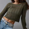 stylish stretch cut out knitted backless lace-up crop sweater(no underwear)_Dark Green