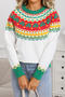 christmas stylish slight stretch color-block jacquard knitted all-match sweater_White