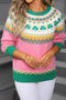 christmas stylish slight stretch color-block jacquard knitted all-match sweater_White_Pink