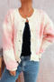 casual slight stretch gradient contrast color jacquard knit cardigan_Gray_Pink